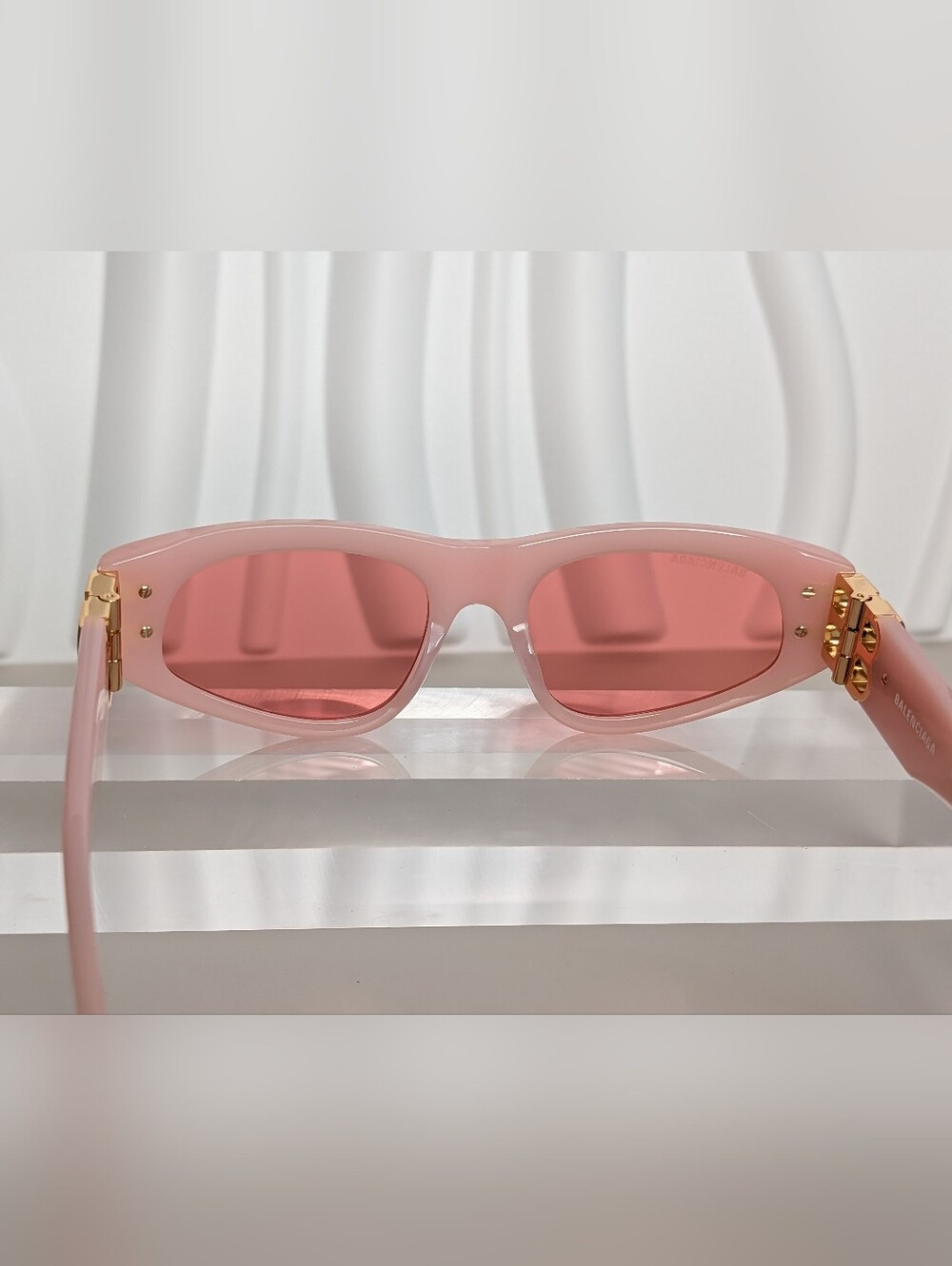 Balenciaga BB0095S Pink Gold Cat Eye Sunglasses BB Logo NWT Made In Italy - Picture 12 of 16